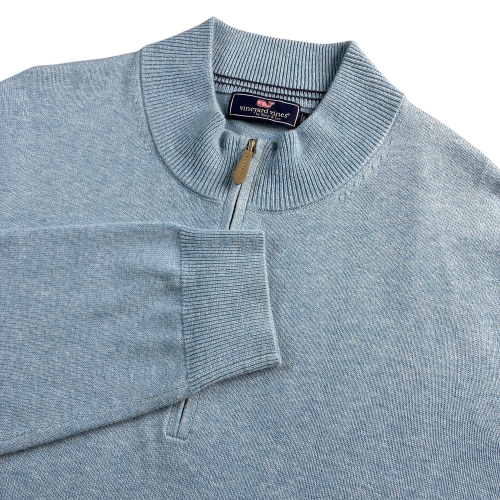 Vineyard Vines Tight Knit Pullover Sweater 1/4 Zip Men's Sz 2XL Blue Wool Blend